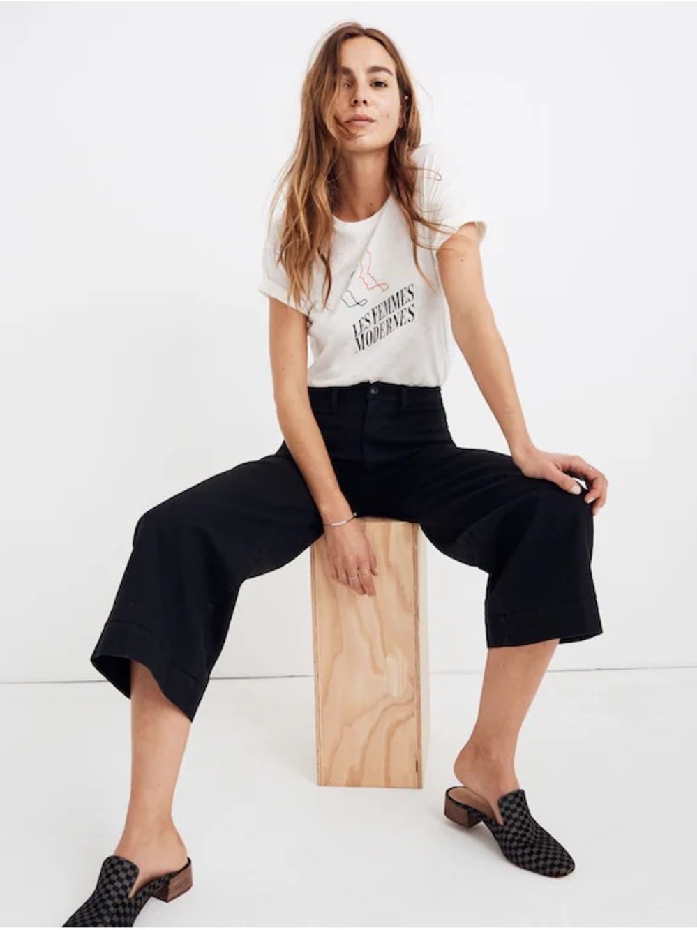 Madewell Emmett Wide-Leg Crop Pants Black Size 32P High Rise Canvas
